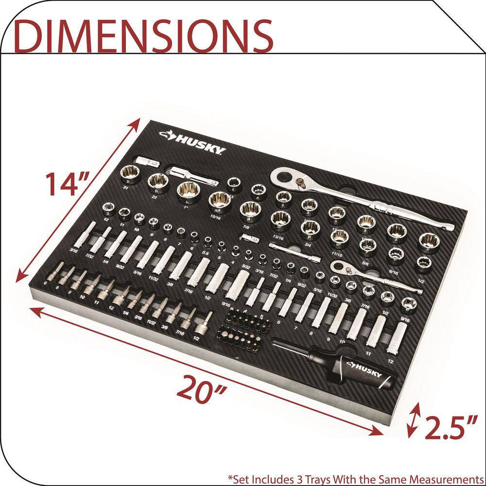 Husky 14 in. 38 in. and 12 in. 72-Tooth Ratchet Mechanics Tool Set with EVA (244-Piece) H244MTSEVA