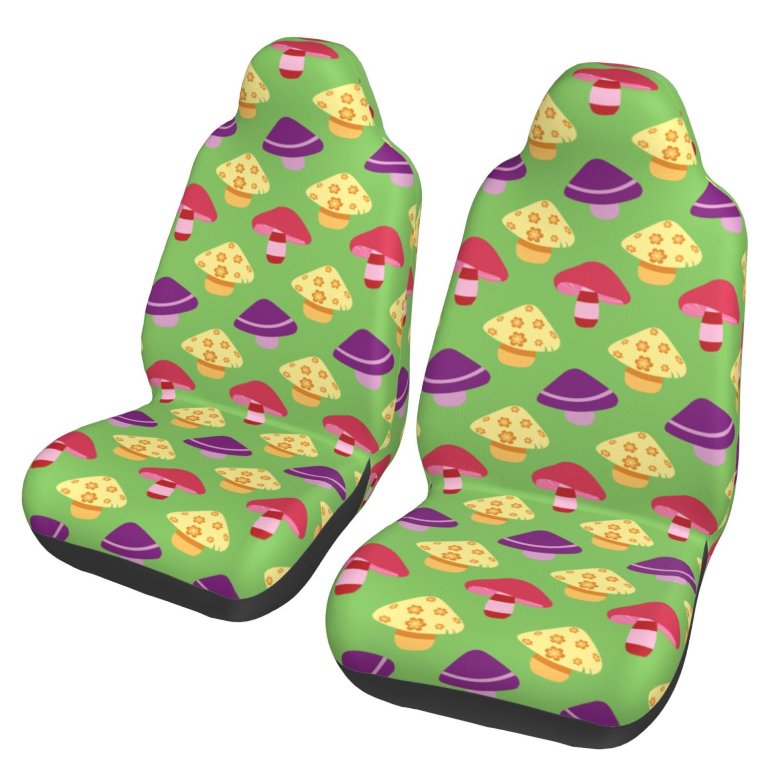 TEQUAN Front Seat Covers， Colorful Fungi Mushrooms Pattern 2 Piece Car Seat Cover Fit Most Car SUV Truck Van