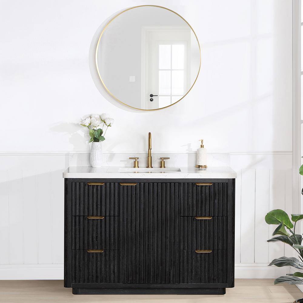 ROSWELL Cádiz 48 in. W x 22 in. D x 34 in. H Single Bathroom Vanity in Fir Wood Black with White Composite top and Mirror 804148-FB-LW