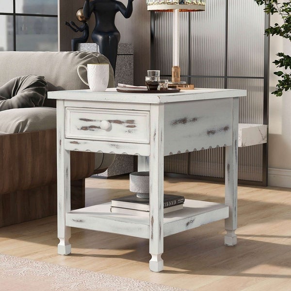 Classical End Table with Open Styled Shelf Large Storage Space