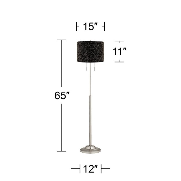 Tall Brushed Steel Gold Beaded Black Velvet Fabric Drum Shade For Living Room Bedroom Office House