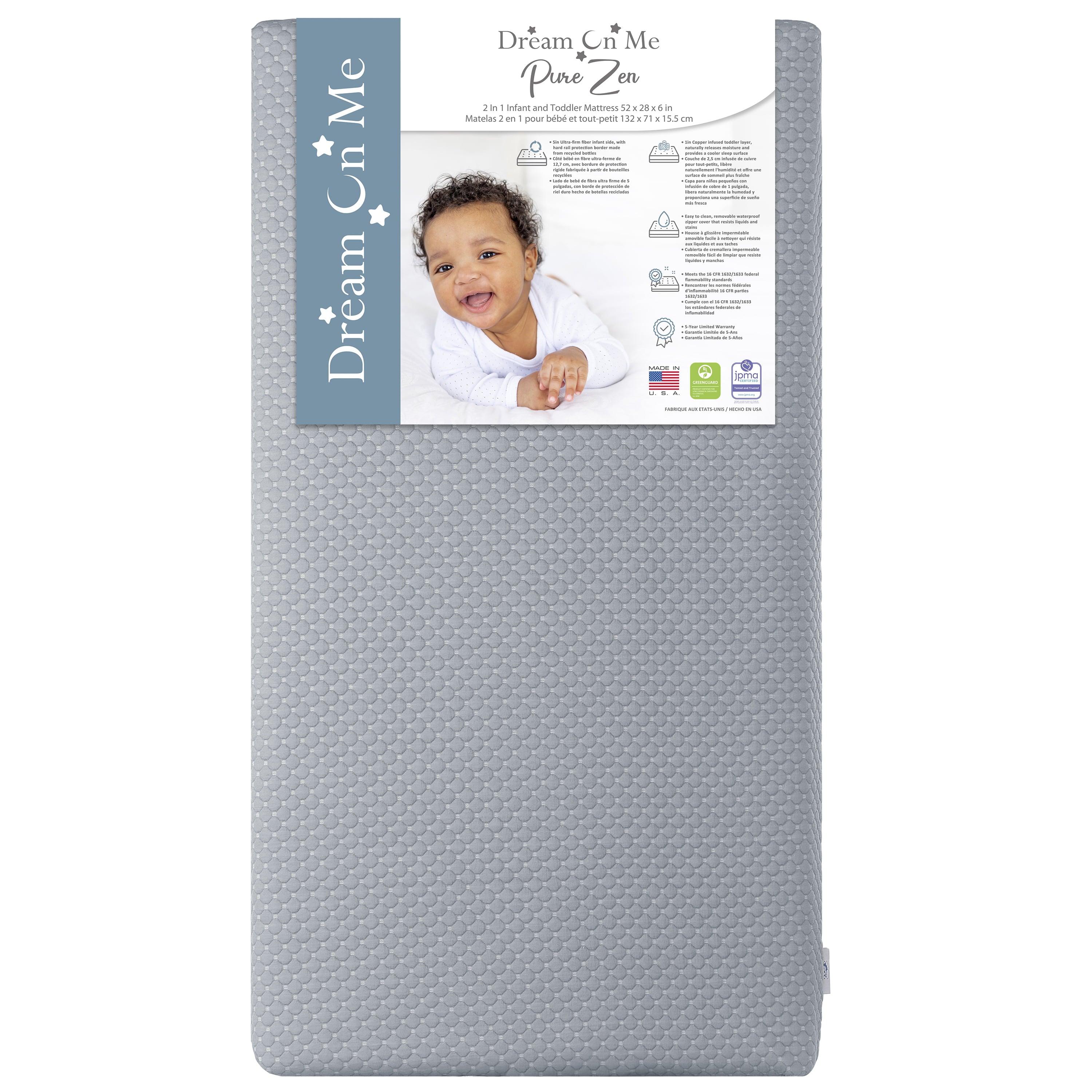 Dream on Me Pure Zen 2 in 1 Crib & Toddler Mattress, Greenguard Gold Certified