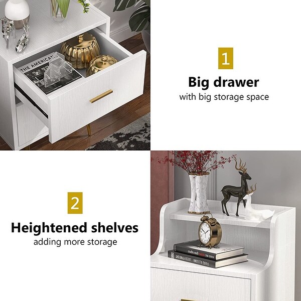 Modern White Nightstand， Bedside Table with 2 Drawers - - 34826832