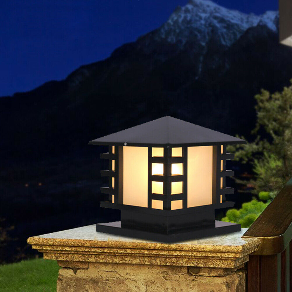 TFCFL Black Retro Pillar Light Lantern Garden Lighting Yard Gate Post Lamp Waterproof