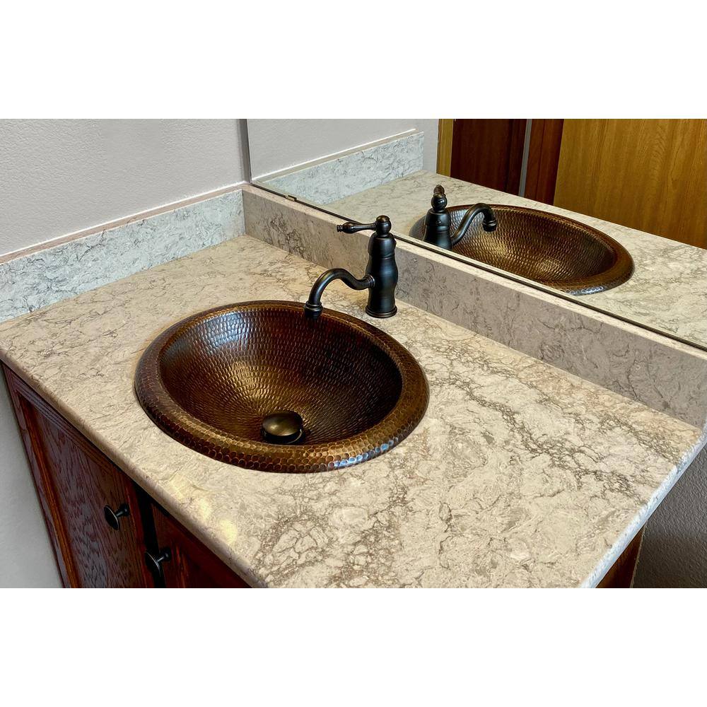 Premier Copper Products Self-Rimming Wide Rim Oval Hammered Copper Bathroom Sink in Oil Rubbed Bronze LO18RDB