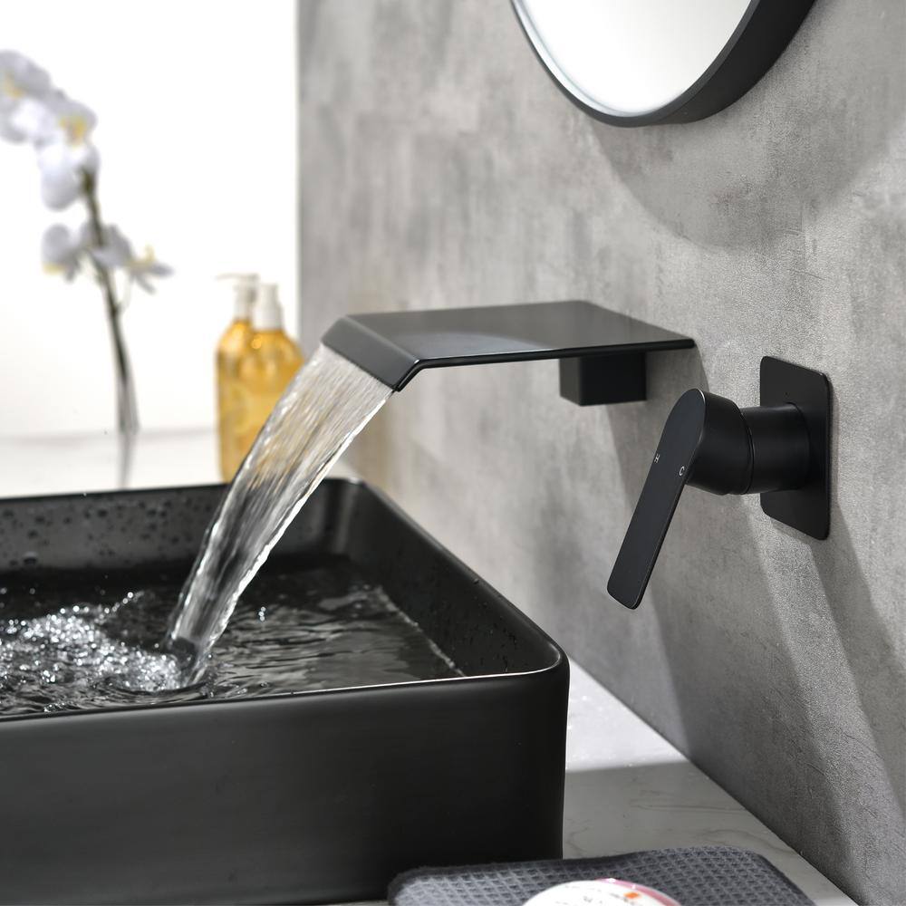 Miscool Single Handle Wall Mounted Bathroom Faucet in Matte Black FASMDH10G2416BH