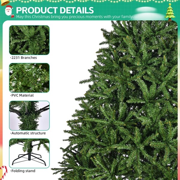 7ft Christmas Tree，Premium Unlit Hinged Spruce Full Tree with 2231 Branch Tips，Metal Stand，Hinged Structure，Festival Xmas Tree