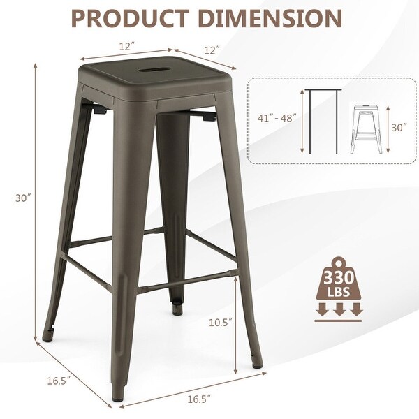 30 Inch Bar Stools Set of 4 with Square Seat and Handling Hole - 16.5