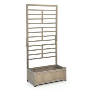 Costway 68 in. Grey Wood Planter Box with Trellis Raised Garden Bed for Climbing Plant (2-Piece) 2*GT3638