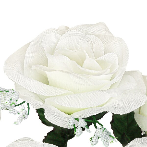 Set of 12 Cream White Artificial Open Rose Flower Stem Bush Bouquet 14in