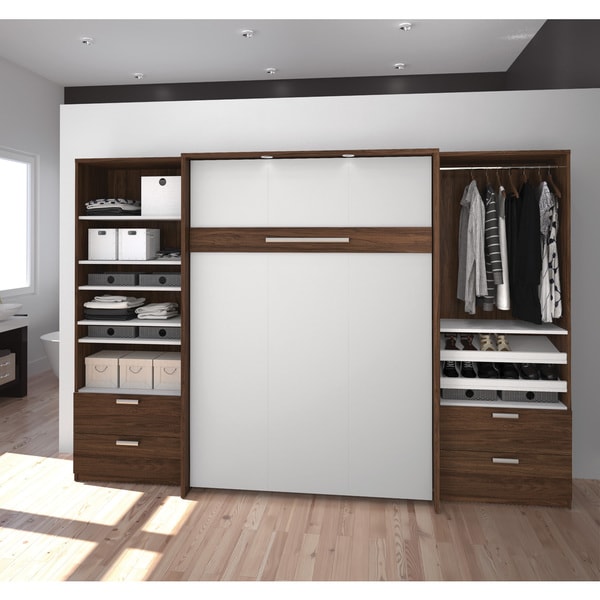 Cielo Full Murphy Bed and 2 Shelving Units with Drawers by Bestar - - 14086493