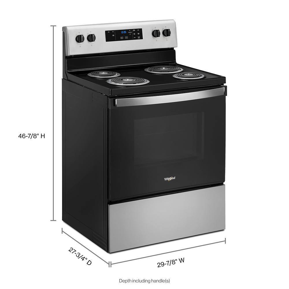 Whirlpool 30 in. 4.8 cu.ft. 4-Burner Electric Range with Keep Warm Setting in Stainless Steel with Storage Drawer WFC150M0JS