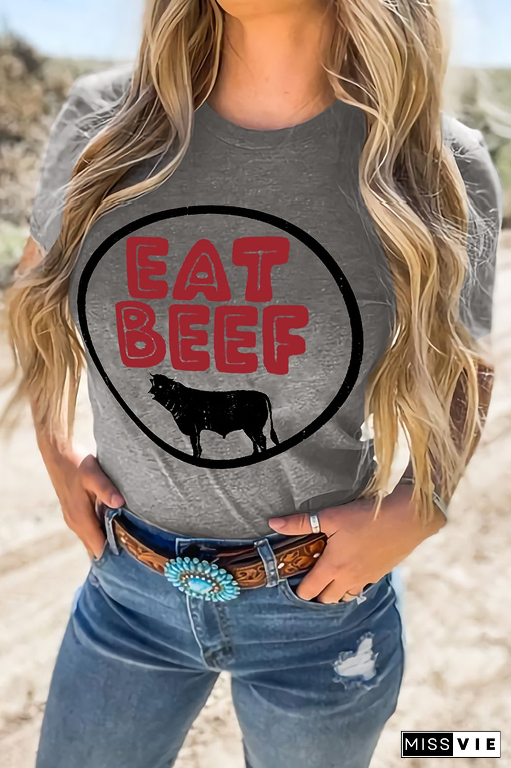 Eat Beef Print Graphic Tees for Women Wholesale Short Sleeve T shirts Top