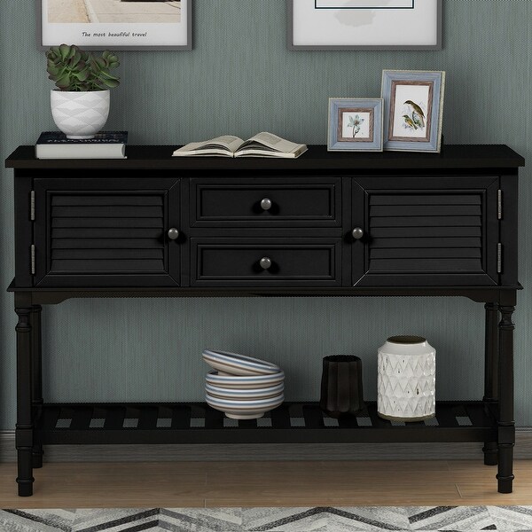 Wooden Console Table with Drawers，Cabinets and Shelf for Entryway