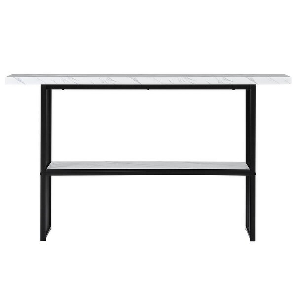 Faux Marble Console Table with 2 Shelves， Extra Long 63