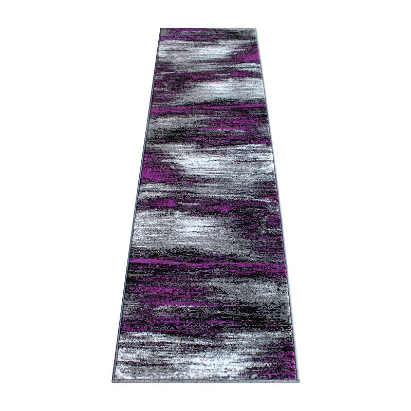 Masada Rugs Masada Rugs Trendz Collection 2'x7' Modern Contemporary Runner Area Rug in Purple， Gray and Black - Design Trz863