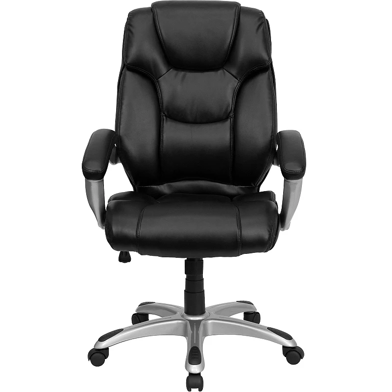 Emma and Oliver High Back Black LeatherSoft Layered Swivel Ergonomic Office Chair， Nylon Base