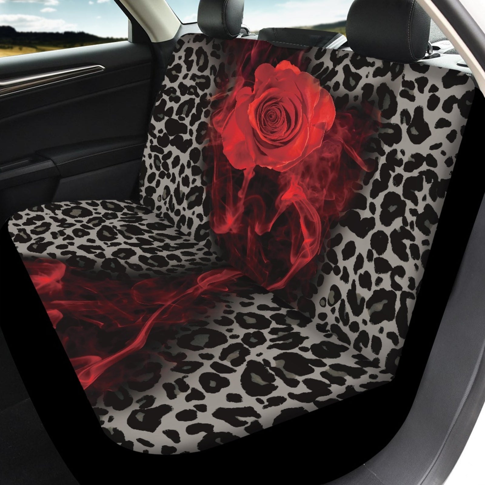 Xoenoiee Red Rose Car Seat Covers Universal for Most Cars SUV - Polyester Cloth Auto Front and Rear Split Bench Seat Cover Full Set