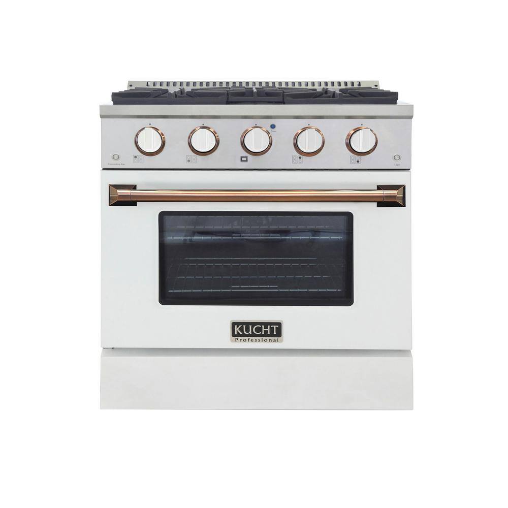 Kucht Custom KNG Color 30 in. 4.2 cu. ft. Propane Gas Range with Convection Oven in White with White Knobs and Gold Handle KNG301LP-W-GOLD