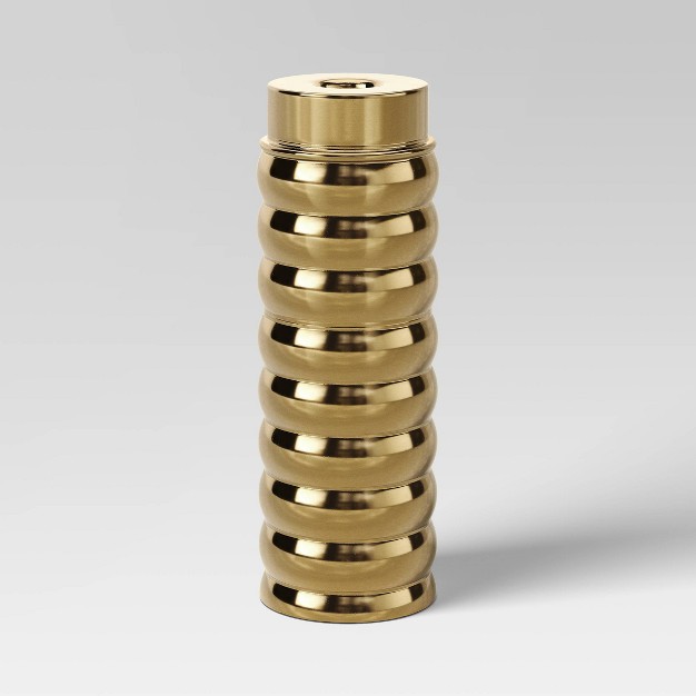 Short Ribbed Taper Holder Gold