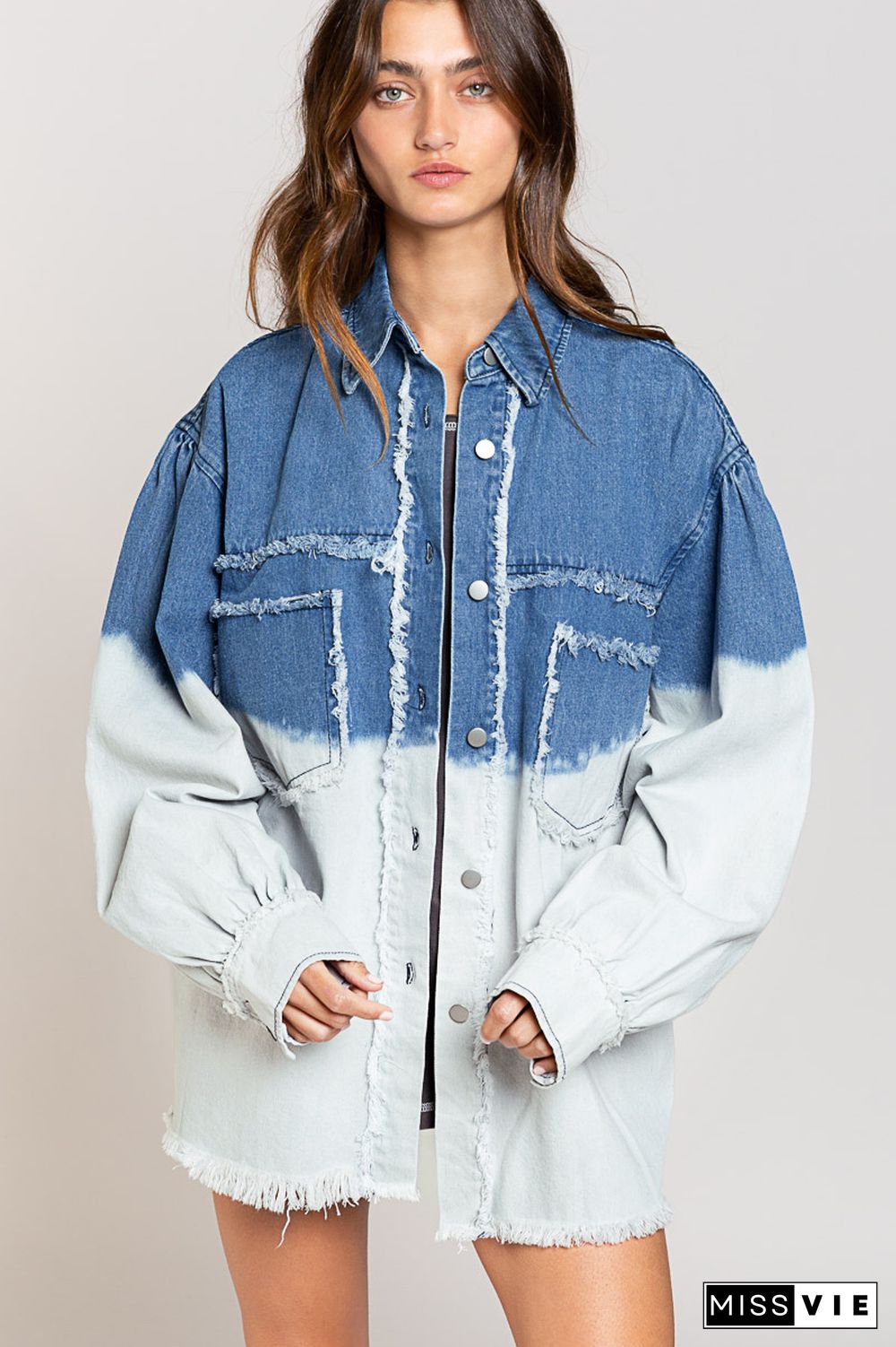 Gradient Color Pocket Tassel Open Button Denim Jackets