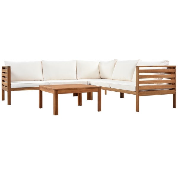 4-Piece Solid Wood Outdoor Sofa Set with Square Coffee Table and Removable Cushions - Overstock - 36272890