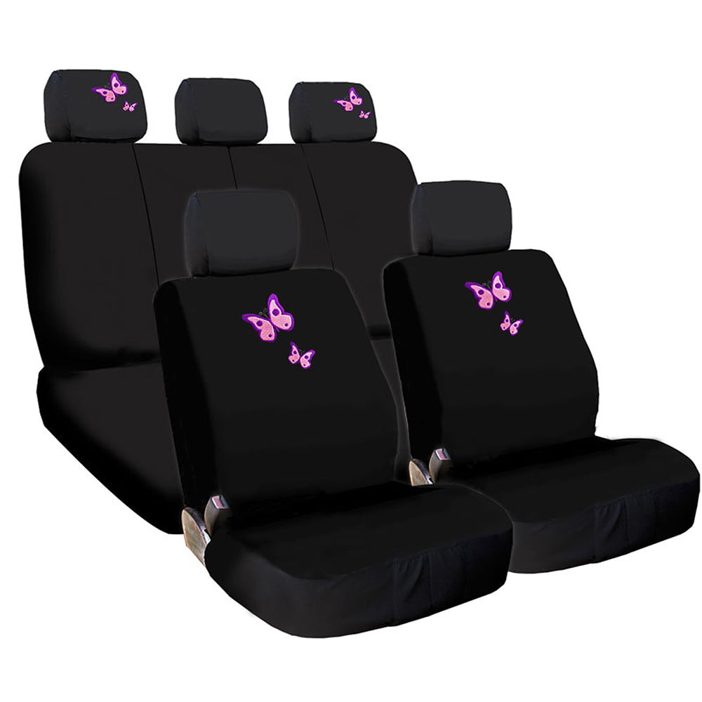 YupbizAuto Black Color Fabric Embroidery Butterfly Logo Universal Auto Car Truck Seat Covers Full Set For Women