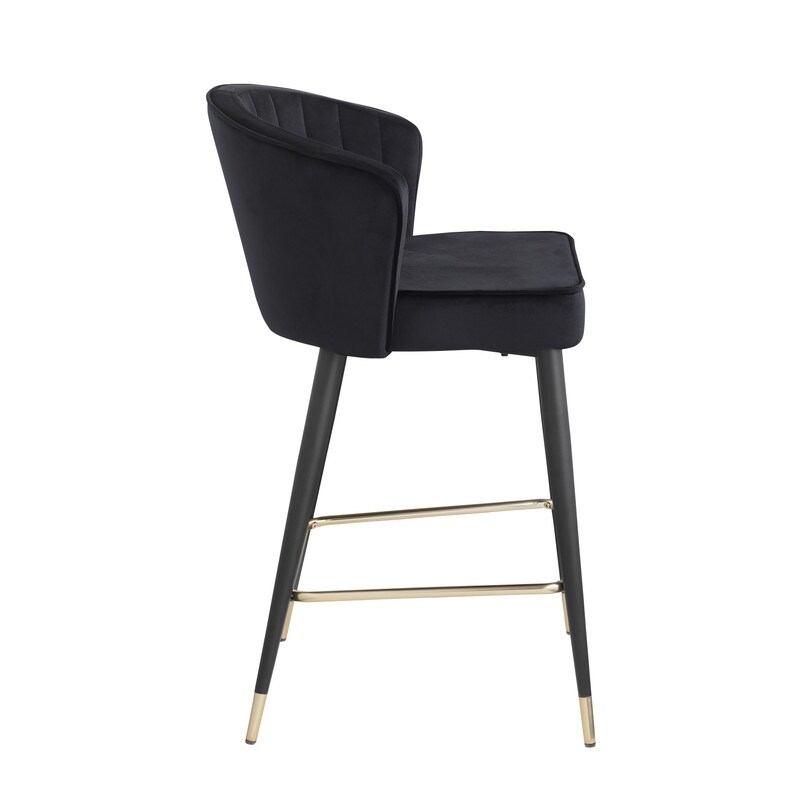 Contemporary Velvet Upholstered Counter Height Stool with Metal Legs