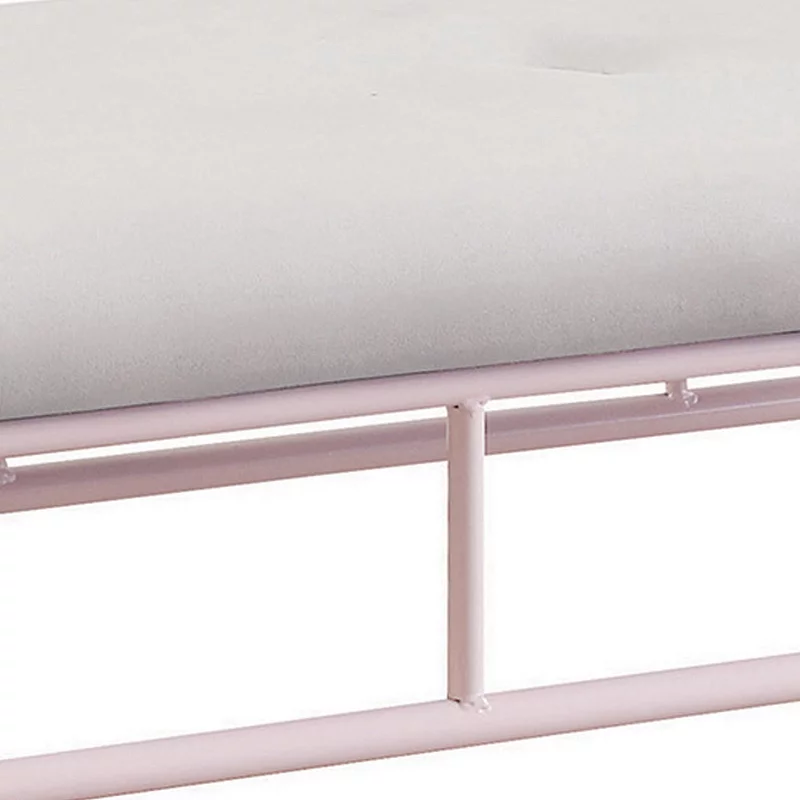 Metal Bench with Padded Seating and Scrolled Accents， Pink and Gray