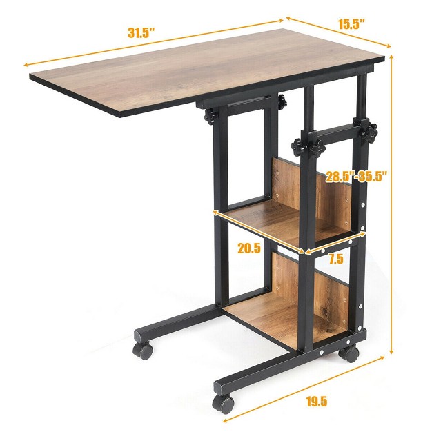 Costway C shape Mobile Snack End Side Sofa Laptop Table W rolling Cart Height Adjustable