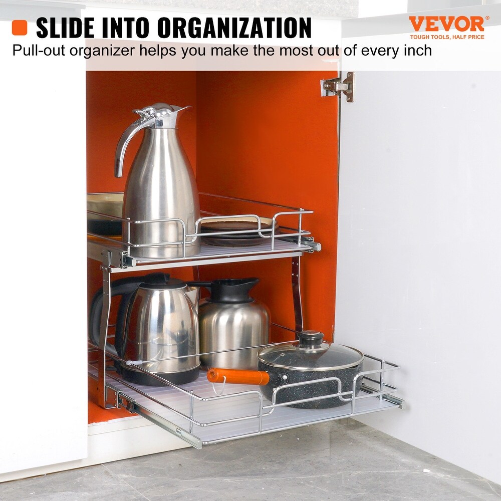 VEVOR 2 Tier 19x20in Pull Out Cabinet Organizer Heavy Duty Slide Out Pantry Shelvesfor Inside Kitchen Cabinet Bathroom