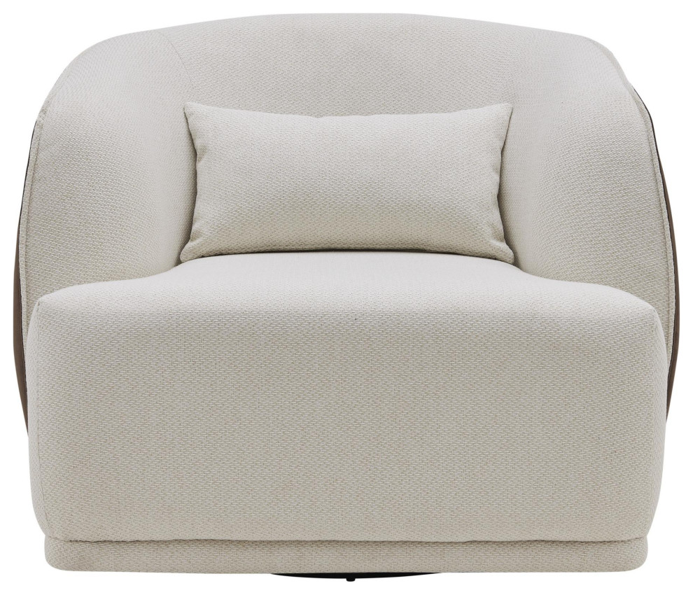 Flynn Fabric Swivel Chair  Cardiff Cream/Velvet Brown   Transitional   Armchairs And Accent Chairs   by Virgil Stanis Design  Houzz