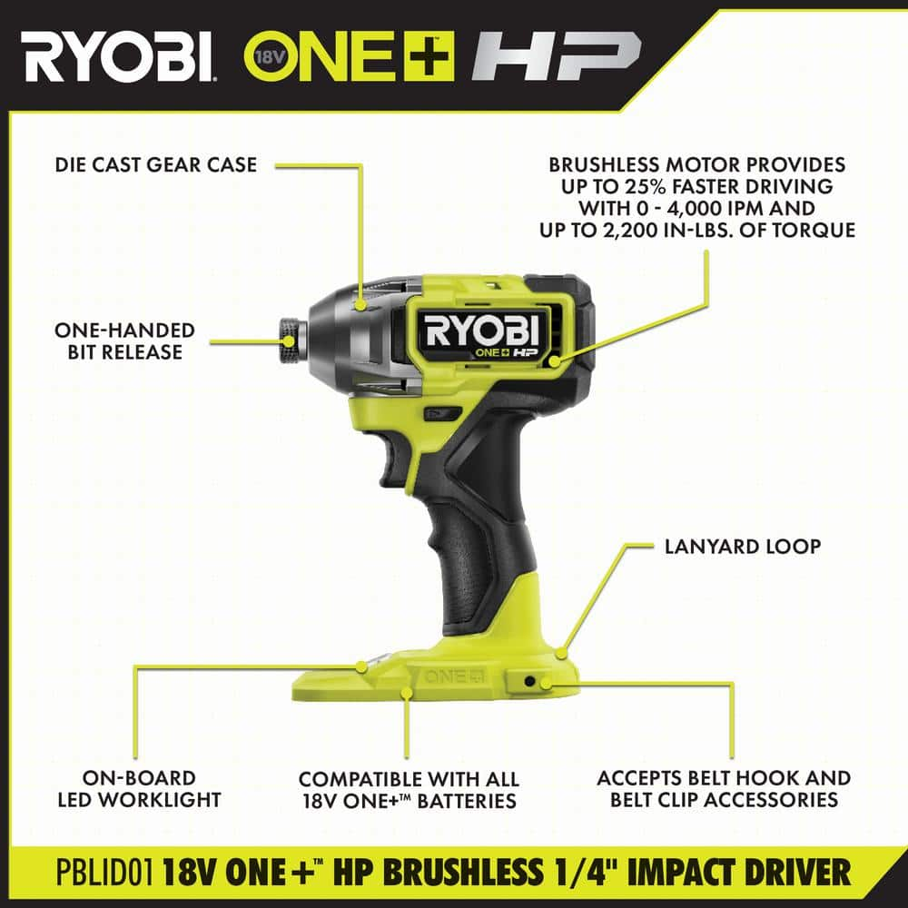 RYOBI ONE+ HP 18V Brushless Cordless 3-Tool Combo Kit with (2) 1.5 Ah Batteries, Charger, and Bag PBLCK33K2N