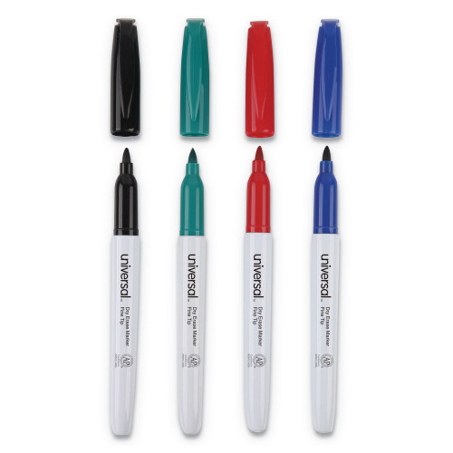 Universal Pen Style Dry Erase Marker， Fine Bullet Tip， Assorted Colors， 4/Set (43670)