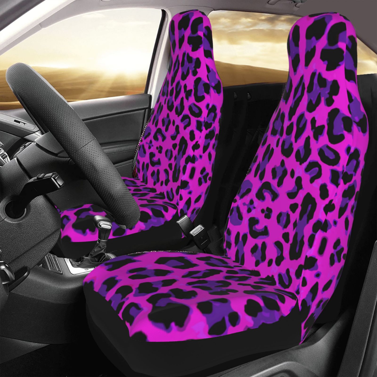 TEQUAN Front Seat Covers， Pink Leopard Design Pattern 2 Piece Car Seat Cover Fit Most Car SUV Truck Van