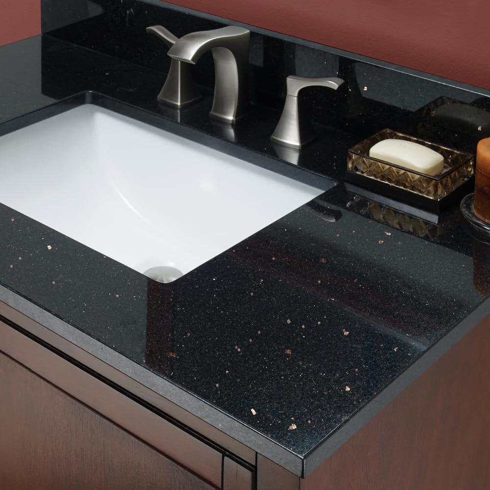 Foremost 25 in W Granite Vanity Top in Black Galaxy with White sink Backsplash and Optional Sidesplash