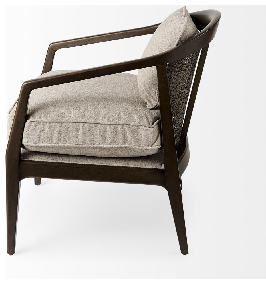 Landon Light Gray Fabric w/ Dark Brown Solid Wood  ampCane Back Accent Chair   Tropical   Armchairs And Accent Chairs   by Mercana  Houzz