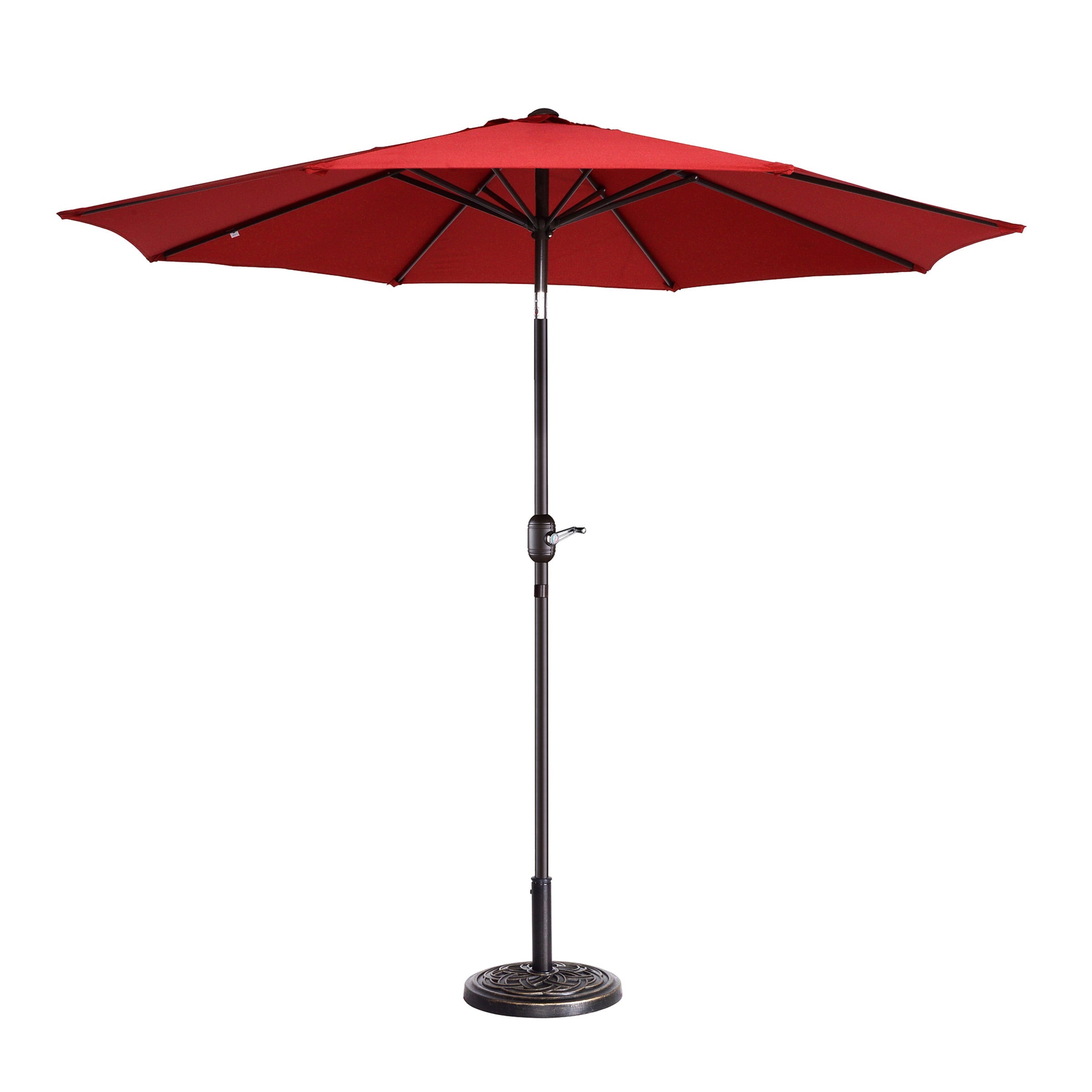 Villacera 9' Outdoor Patio Umbrella with 8 Ribs, Aluminum Pole and Auto Tilt, Fade Resistant Market Umbrella, Red