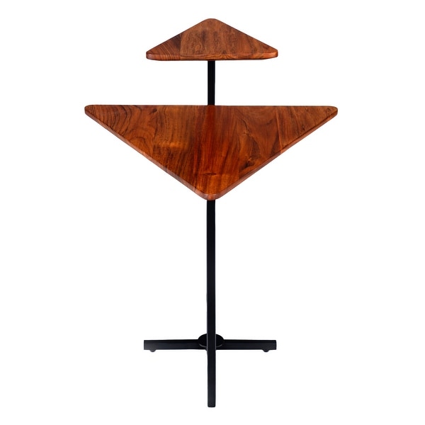 21 Inch Triangular Acacia Wood Accent End Table with 2 Tier Tabletops for Foyer， Den， Bedroom， or Living Room， Brown， Black