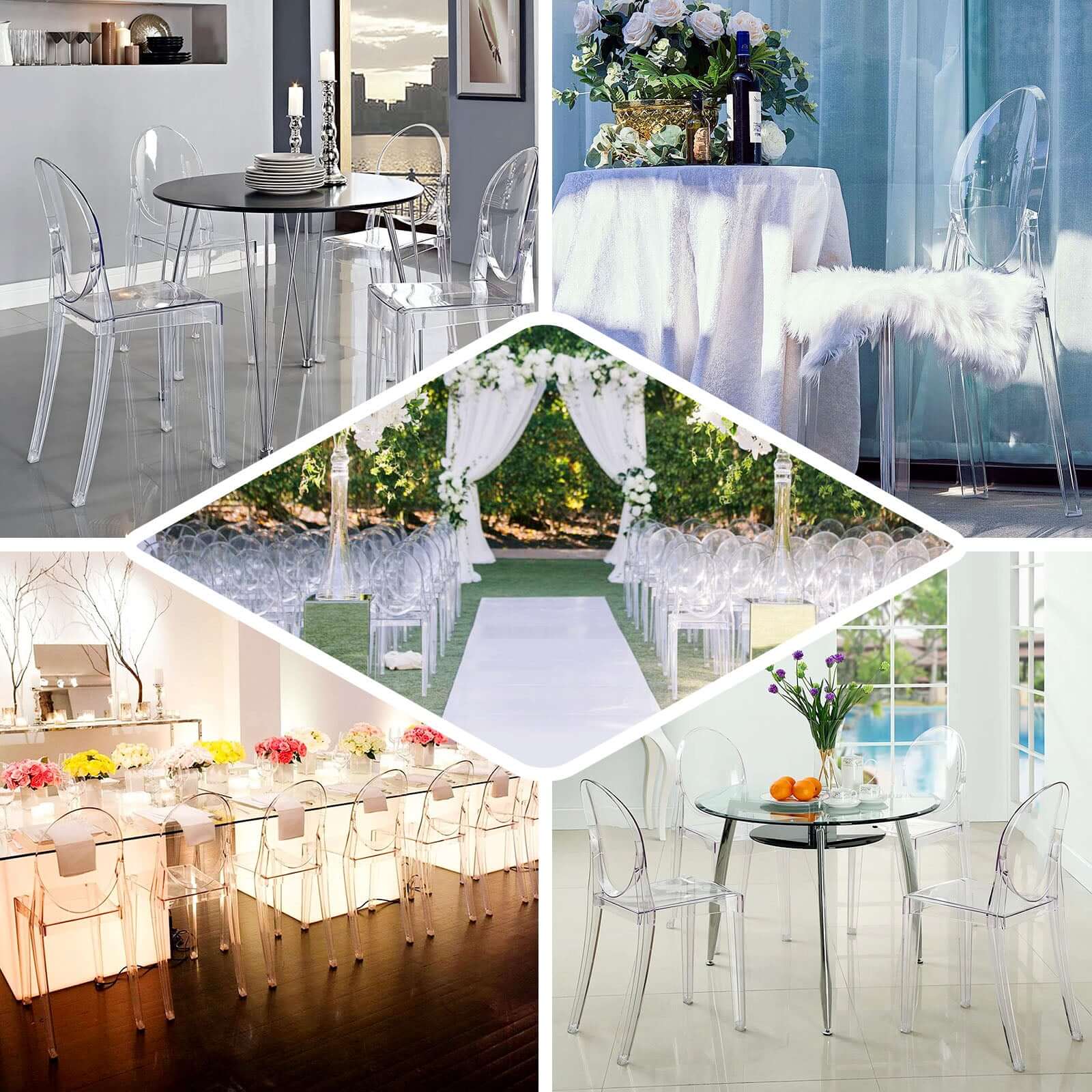 Clear Acrylic Banquet Ghost Chair With Oval Back, Transparent Armless Event Accent Chair