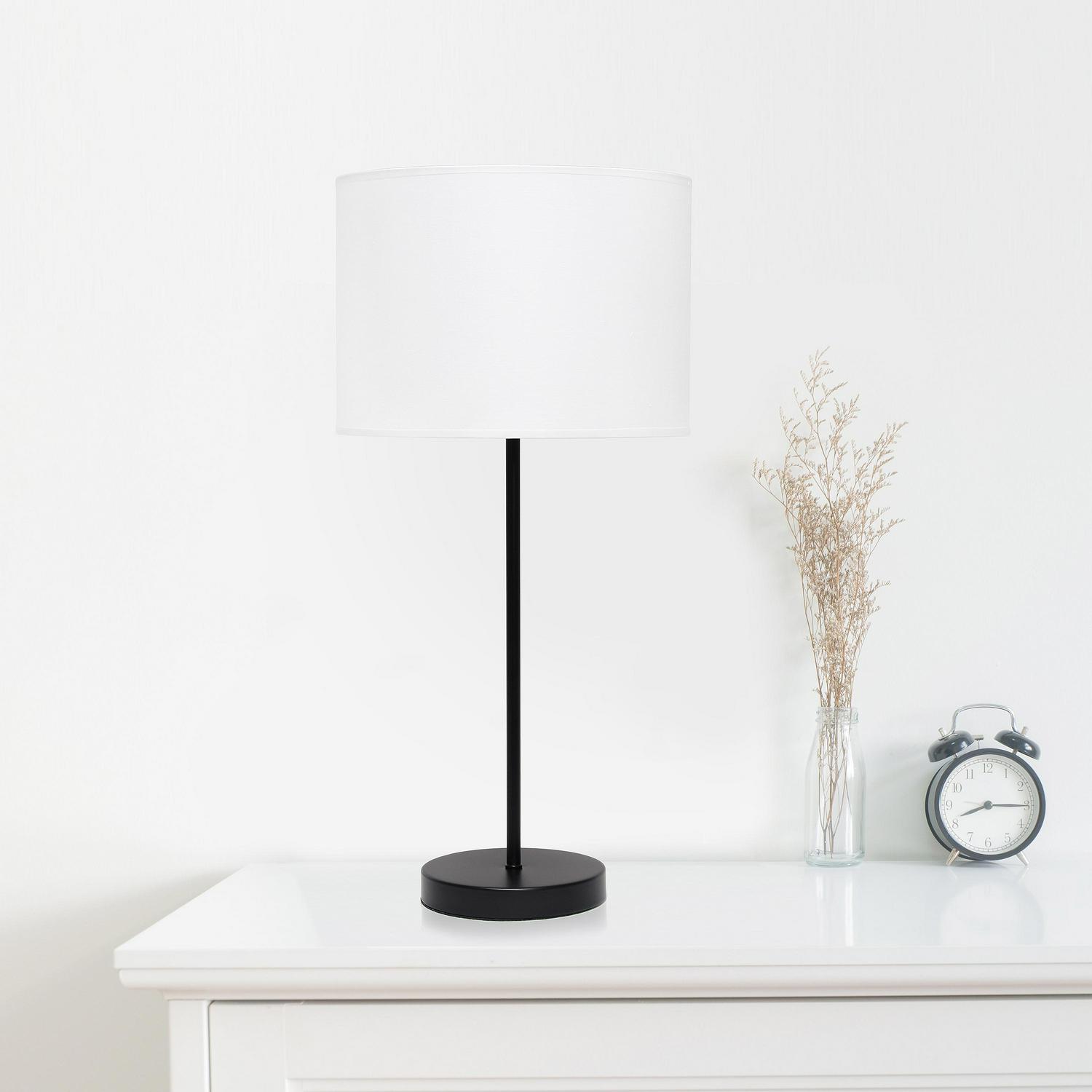 Simple Designs Black Stick Lamp with Fabric Shade， White