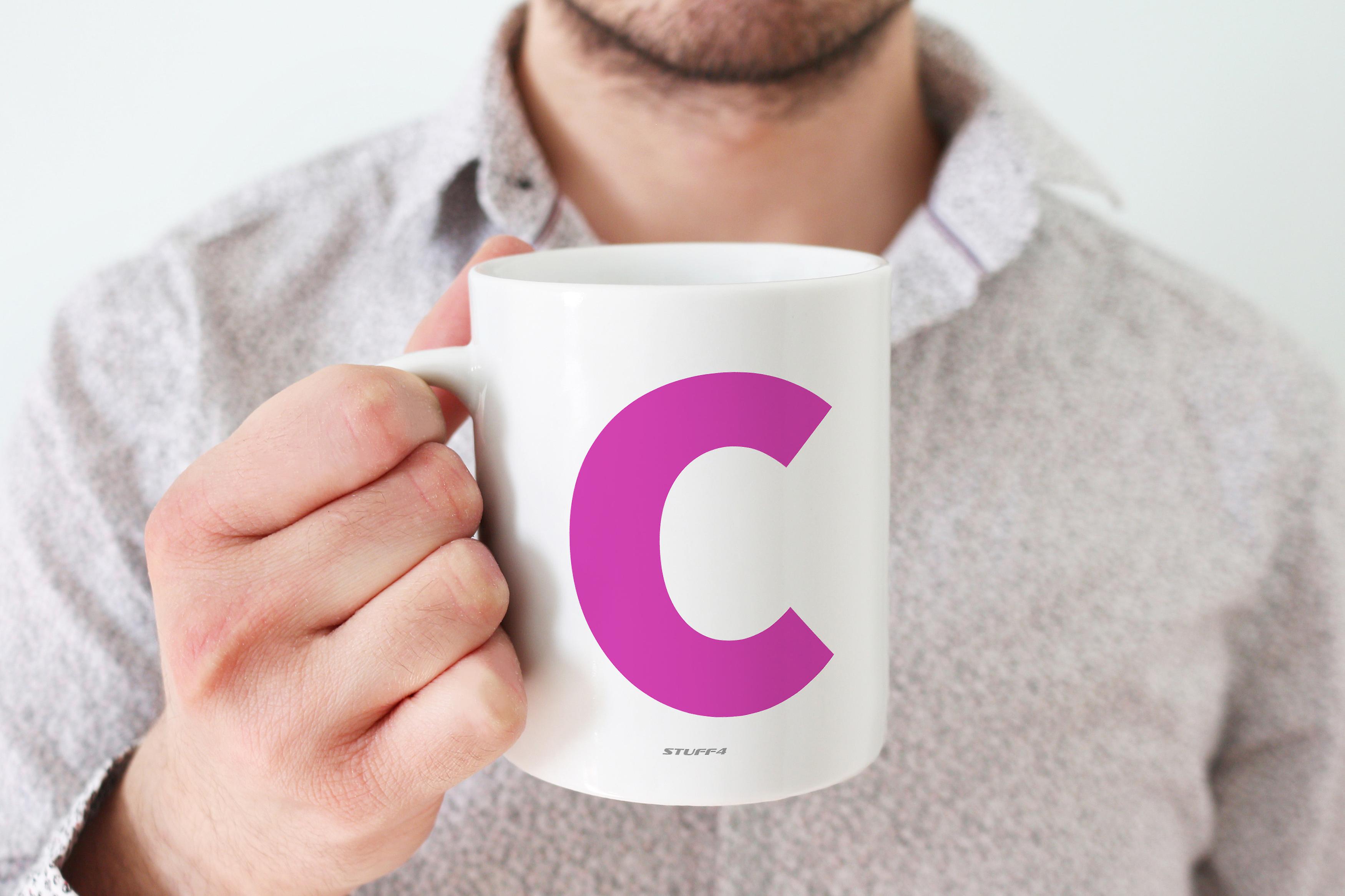 Personalised Initial Pink C Mug Gifts Him Her Fathers Mothers Day Birthday Xmas 11oz Premium Cup