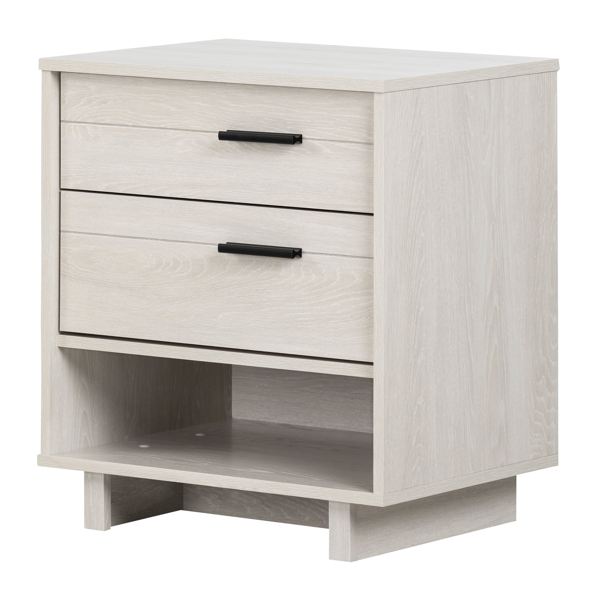 South Shore Fynn Nightstand with Drawers and Cord Catcher, Winter Oak