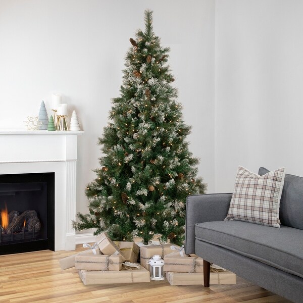 6.5' Prelit Snow Valley Pine Artificial Christmas Tree Clear Lights