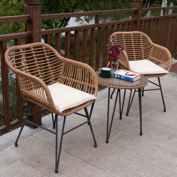 Wicker Bistro Set Outdoor Furniture with Cushions (Set of 3) by Tappio - 21.2