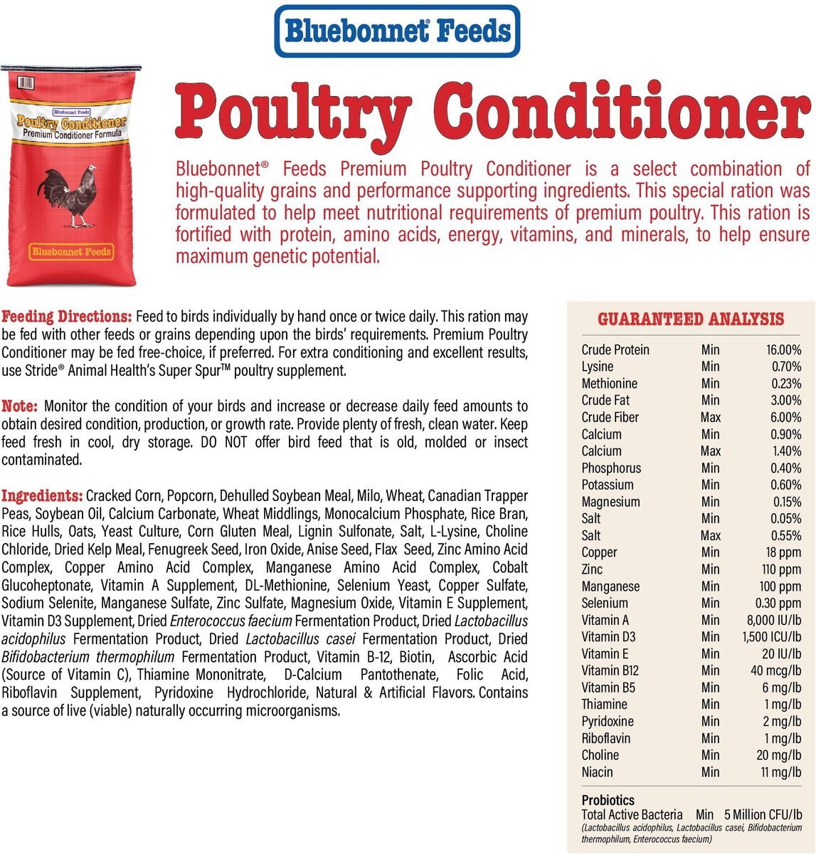 Bluebonnet Feeds Poultry Conditioner Premium Formula Grain Bird Food