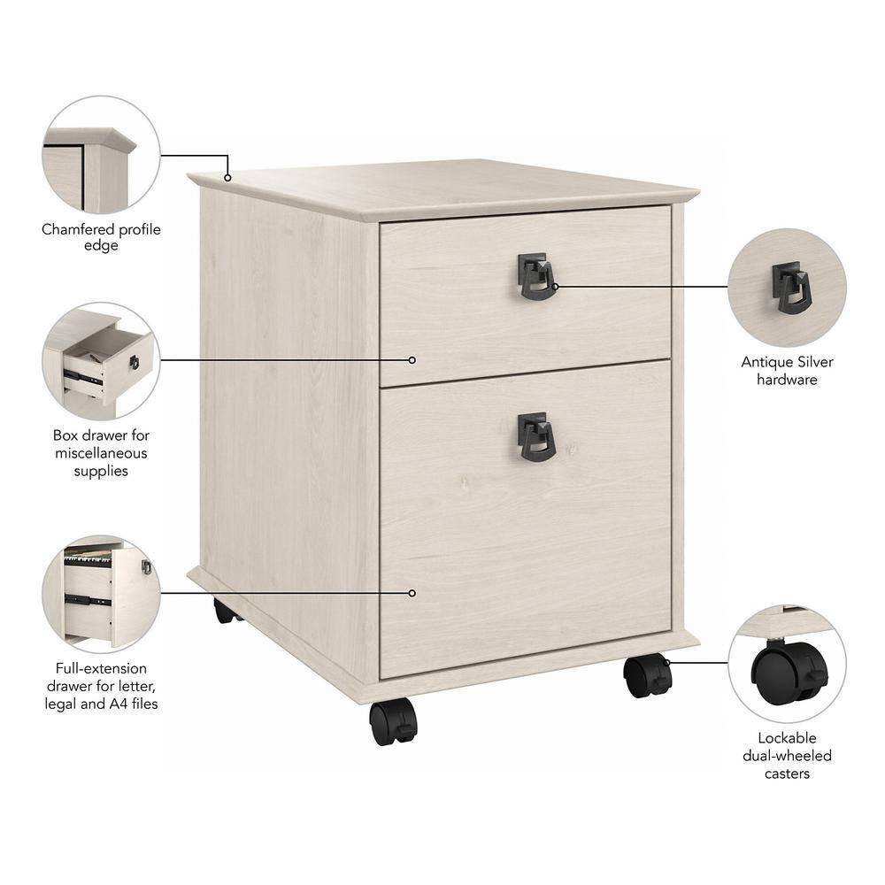 Bush Furniture Homestead Farmhouse Mobile File Cabinet in Linen White Oak HOF117LW-03