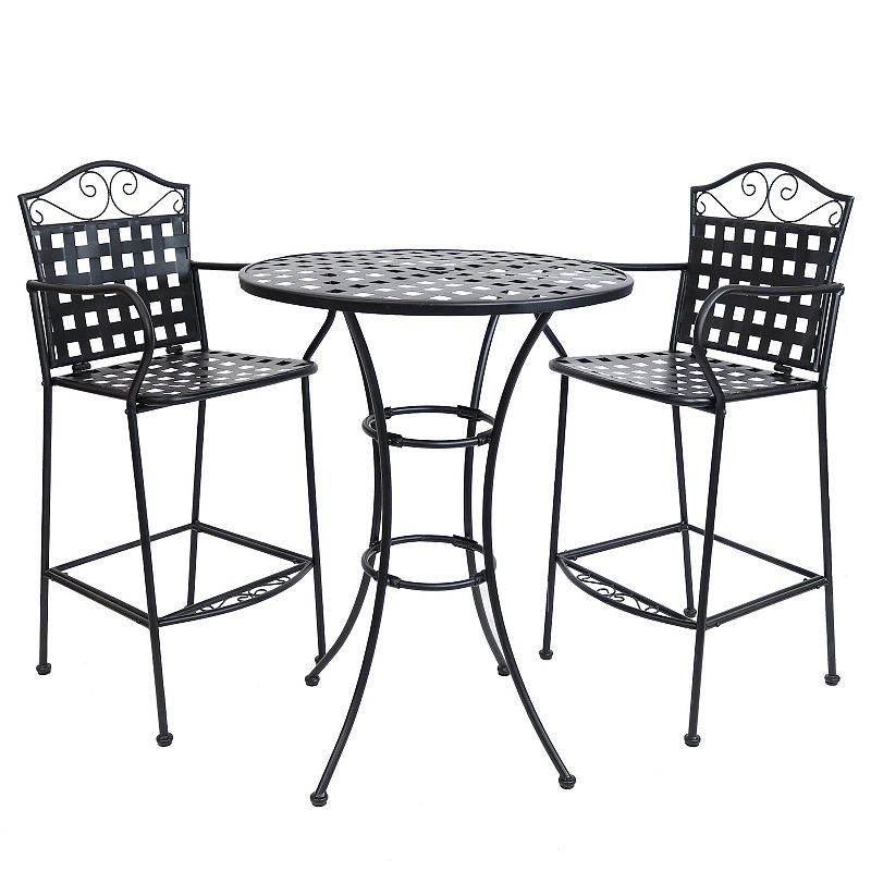 Sunnydaze Scrolling Wrought Iron Patio Bar-Height Table and Chairs - Black