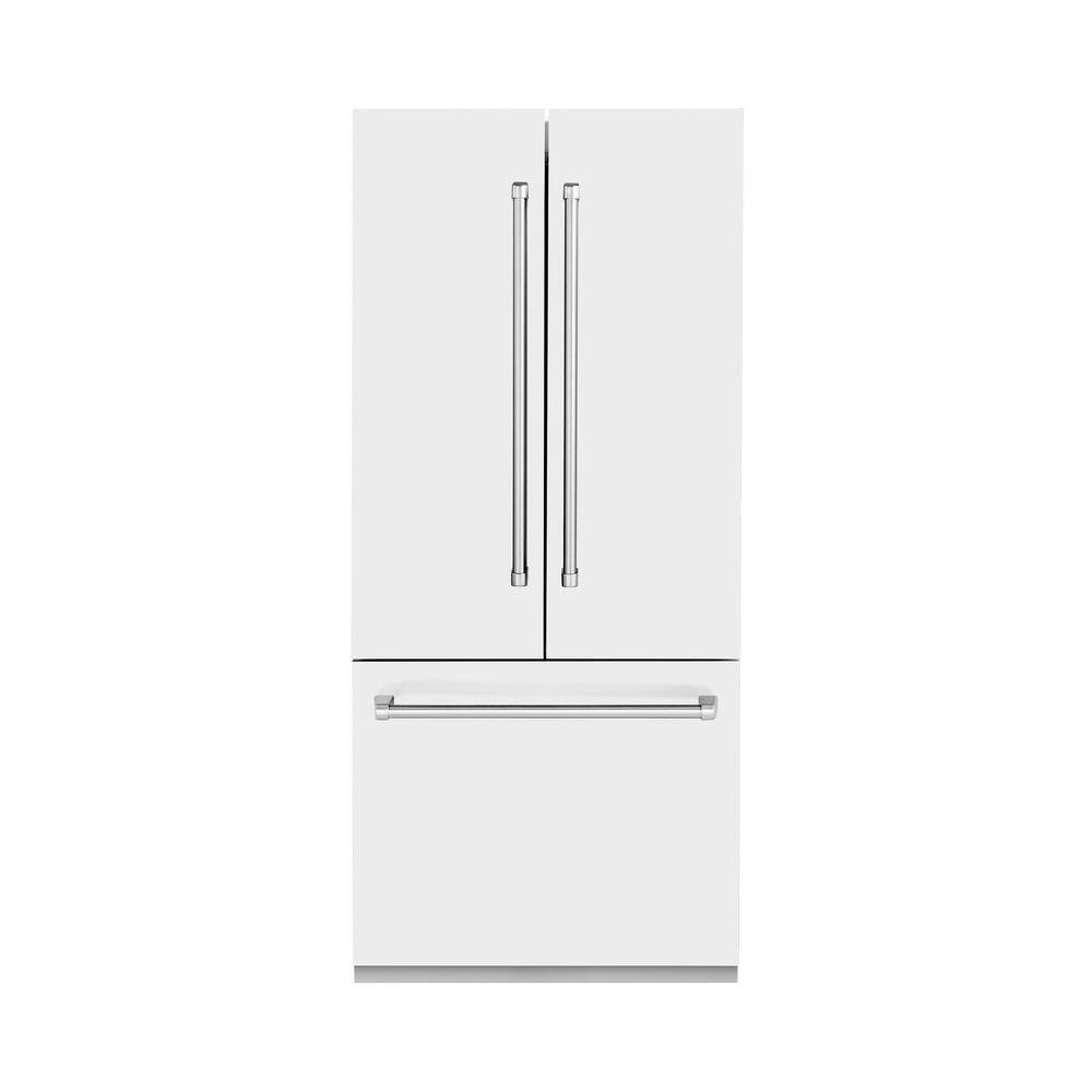 ZLINE Kitchen and Bath 36 in. 3-Door French Door Refrigerator with Internal Ice  Water Dispenser with Matte White Panels RBIV-WM-36