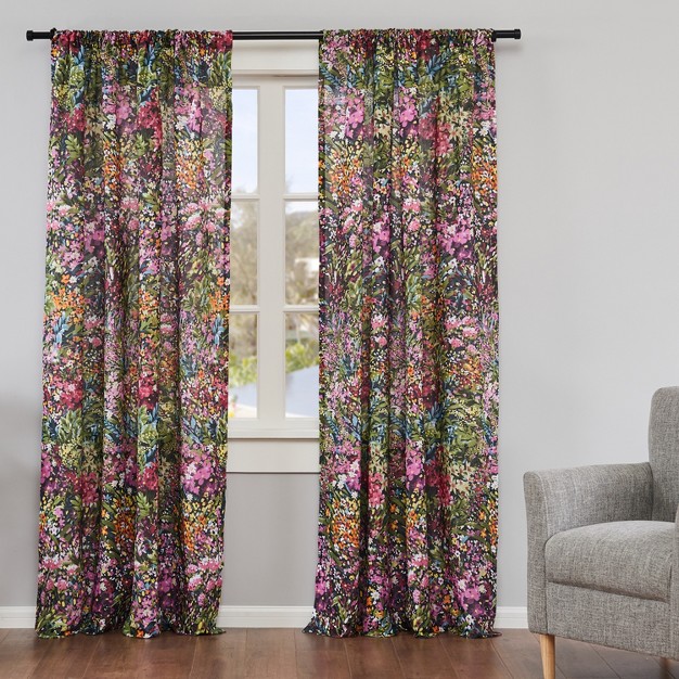 Basel Floral Lined Curtain Panel With Rod Pocket 2pk Levtex Home